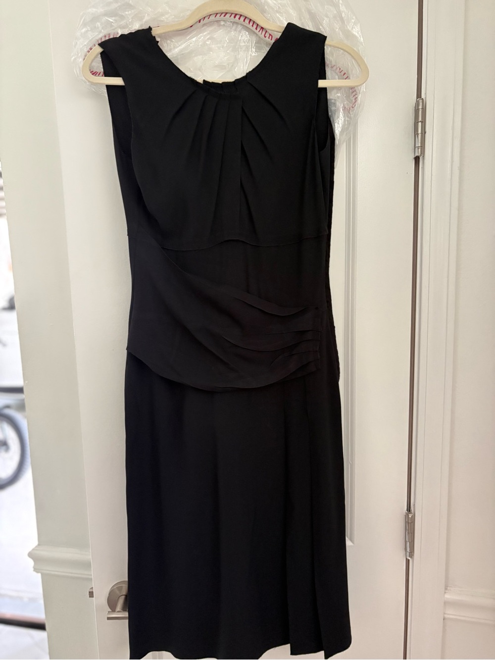 Prada Black Sleeveless Midi Dress with Pleated Bodice